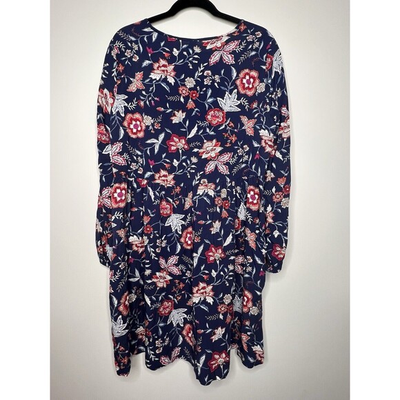 Old Navy Womens Swing Dress Sz L Navy Floral Long Sleeve Keyhole Flowy Causal - Picture 3 of 9